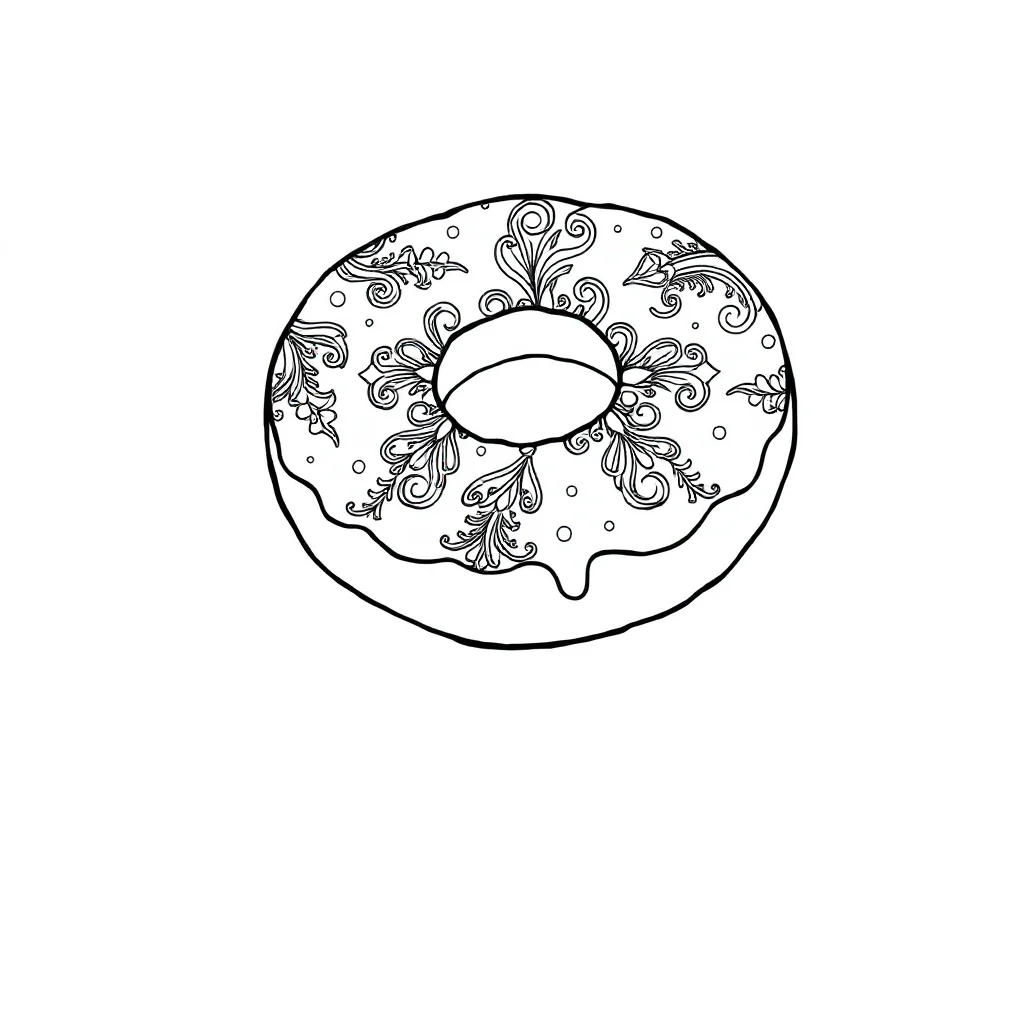 Donuts a glazed donut leaping mid air — detailed donuts coloring page (ages 9+ & adults)