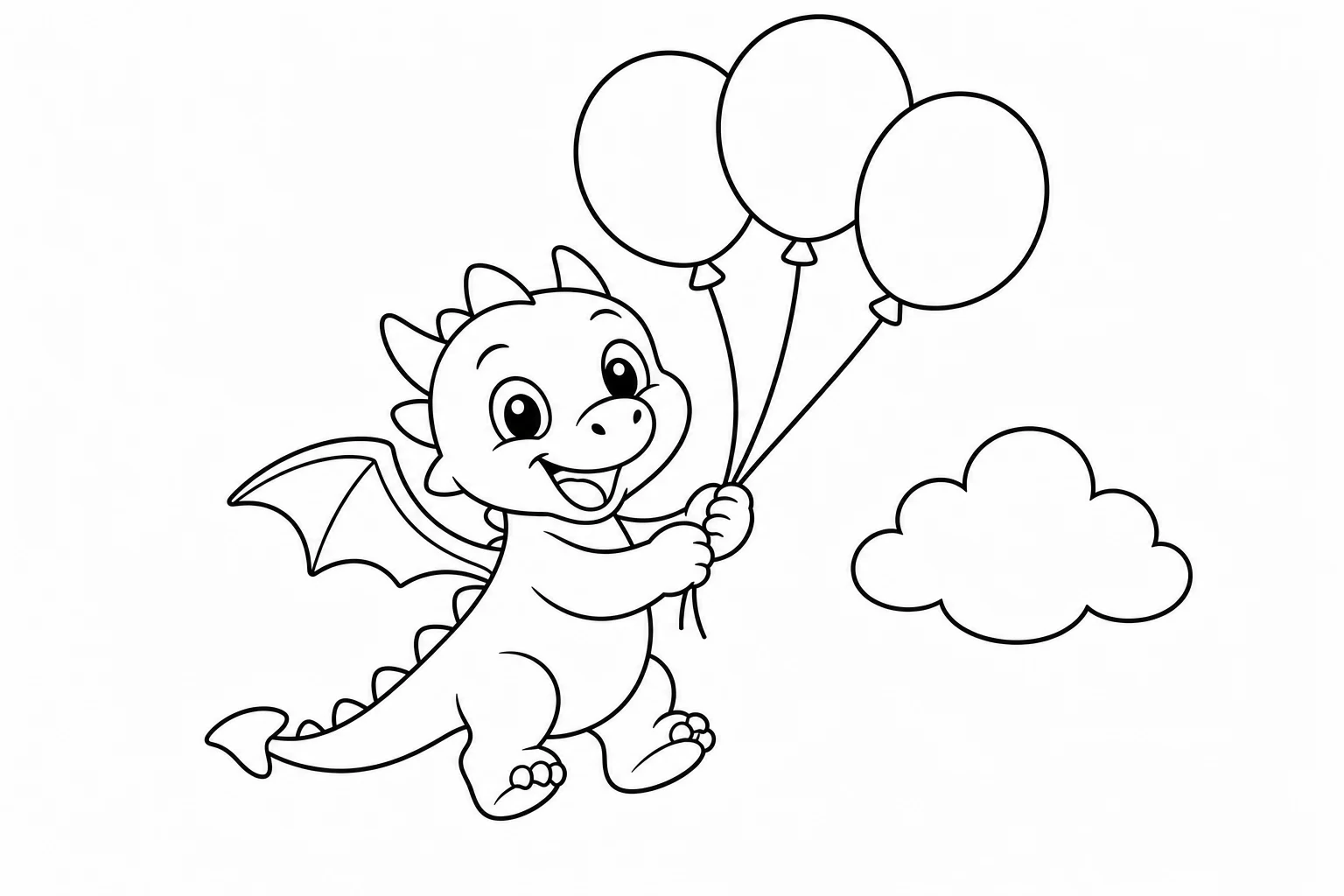 Dragons balloon float — easy dragons coloring page (ages 2–5)