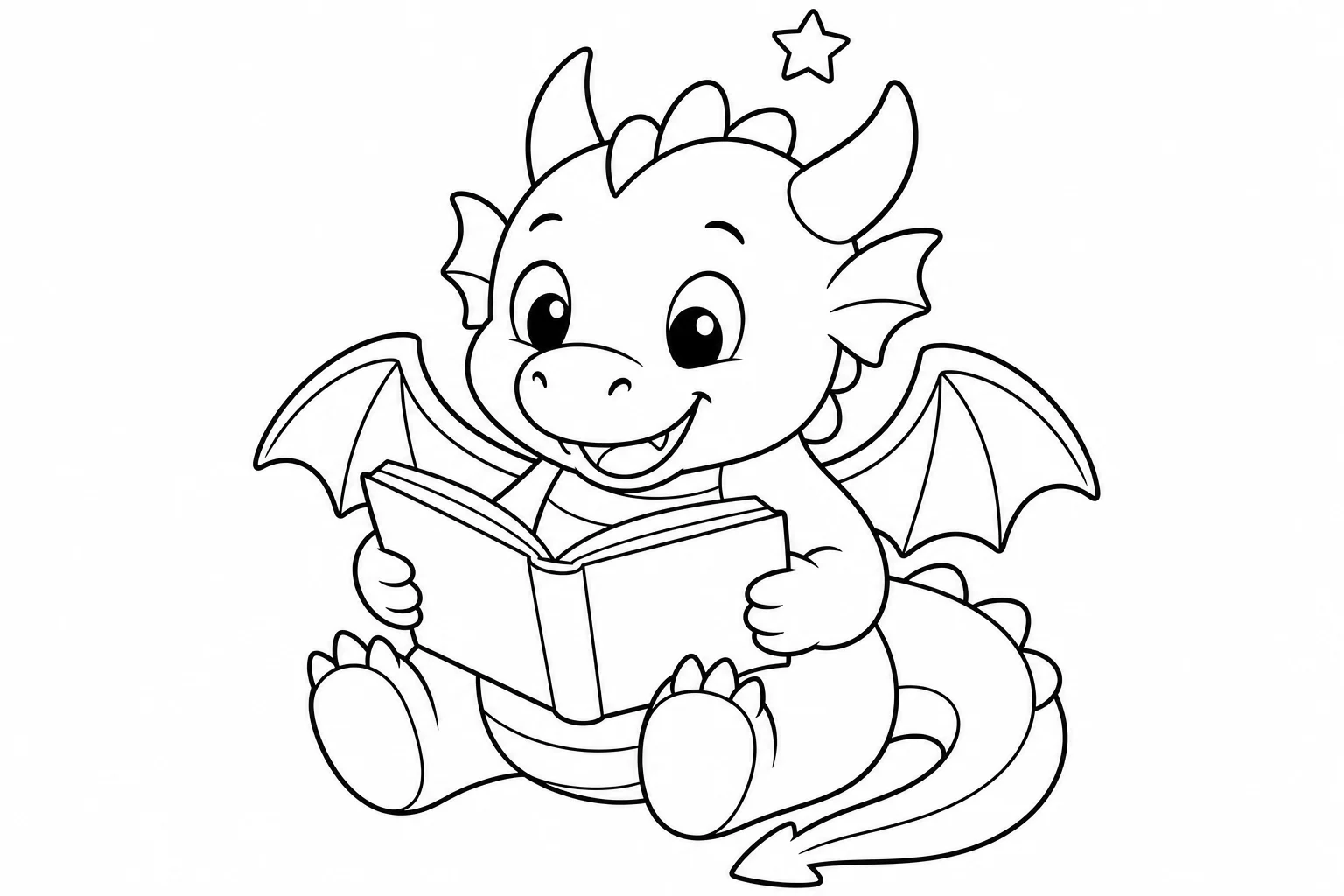 Dragons book reading — easy dragons coloring page (ages 2–5)