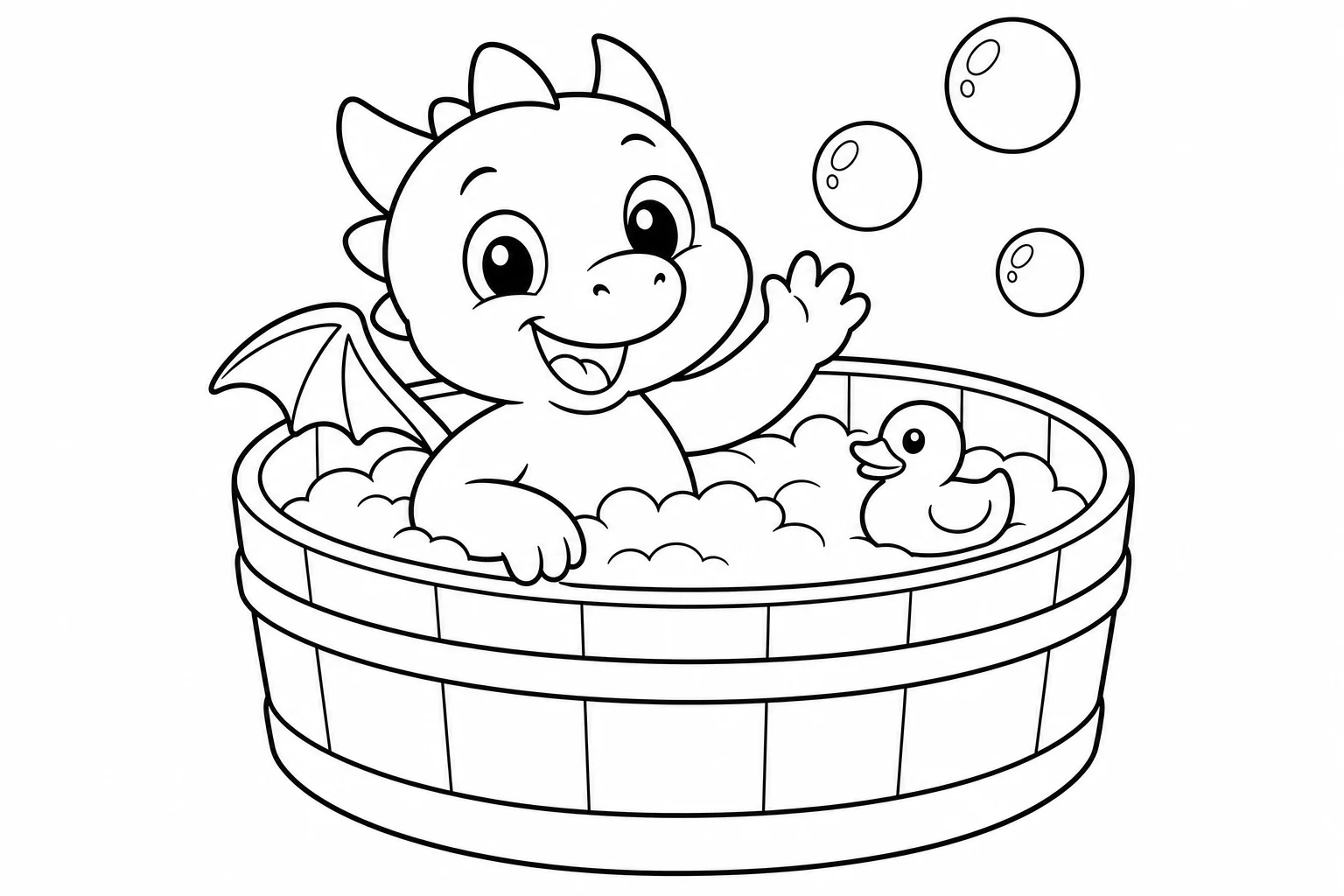 Dragons bubble bath — easy dragons coloring page (ages 2–5)