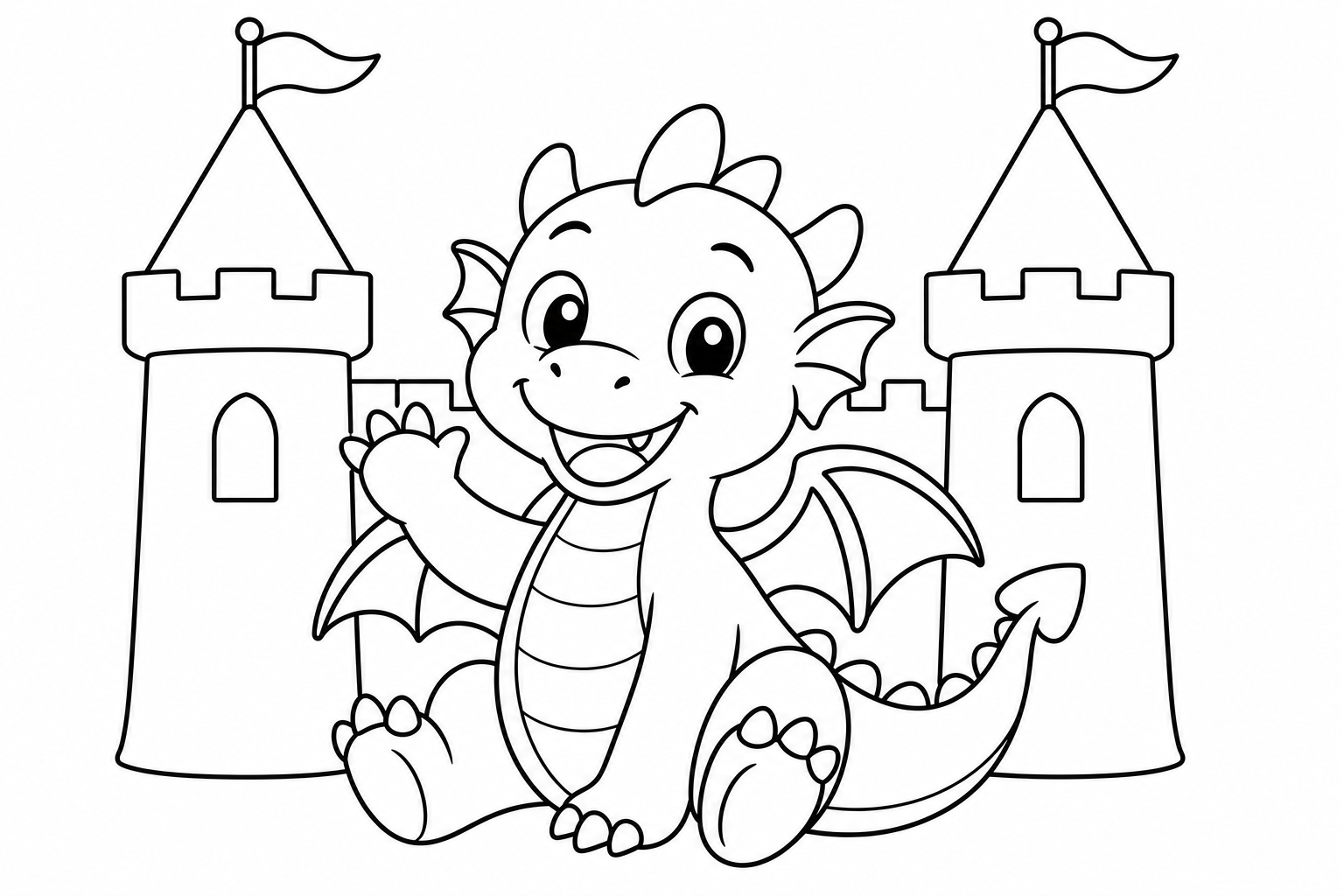 Dragons castle wave — easy dragons coloring page (ages 2–5)