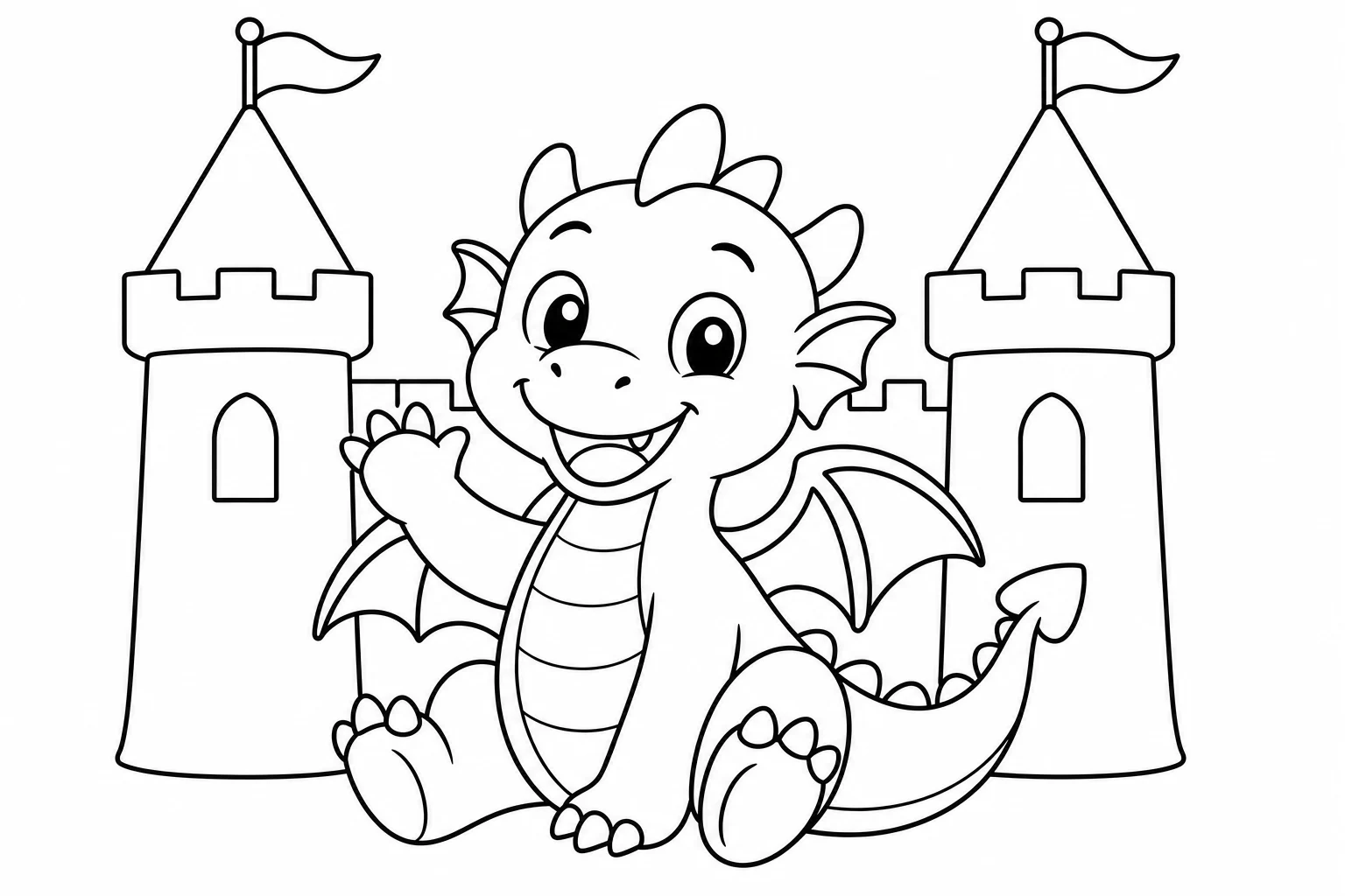 Dragons castle wave — easy dragons coloring page (ages 2–5)