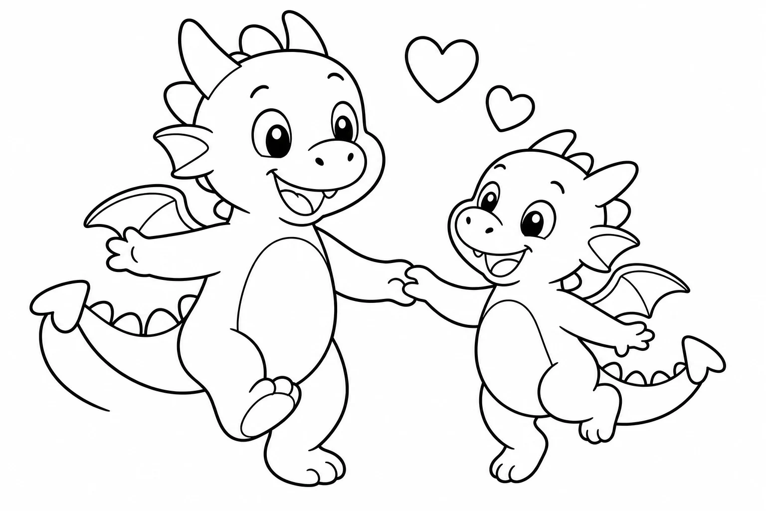 Dragons dance friends — easy dragons coloring page (ages 2–5)