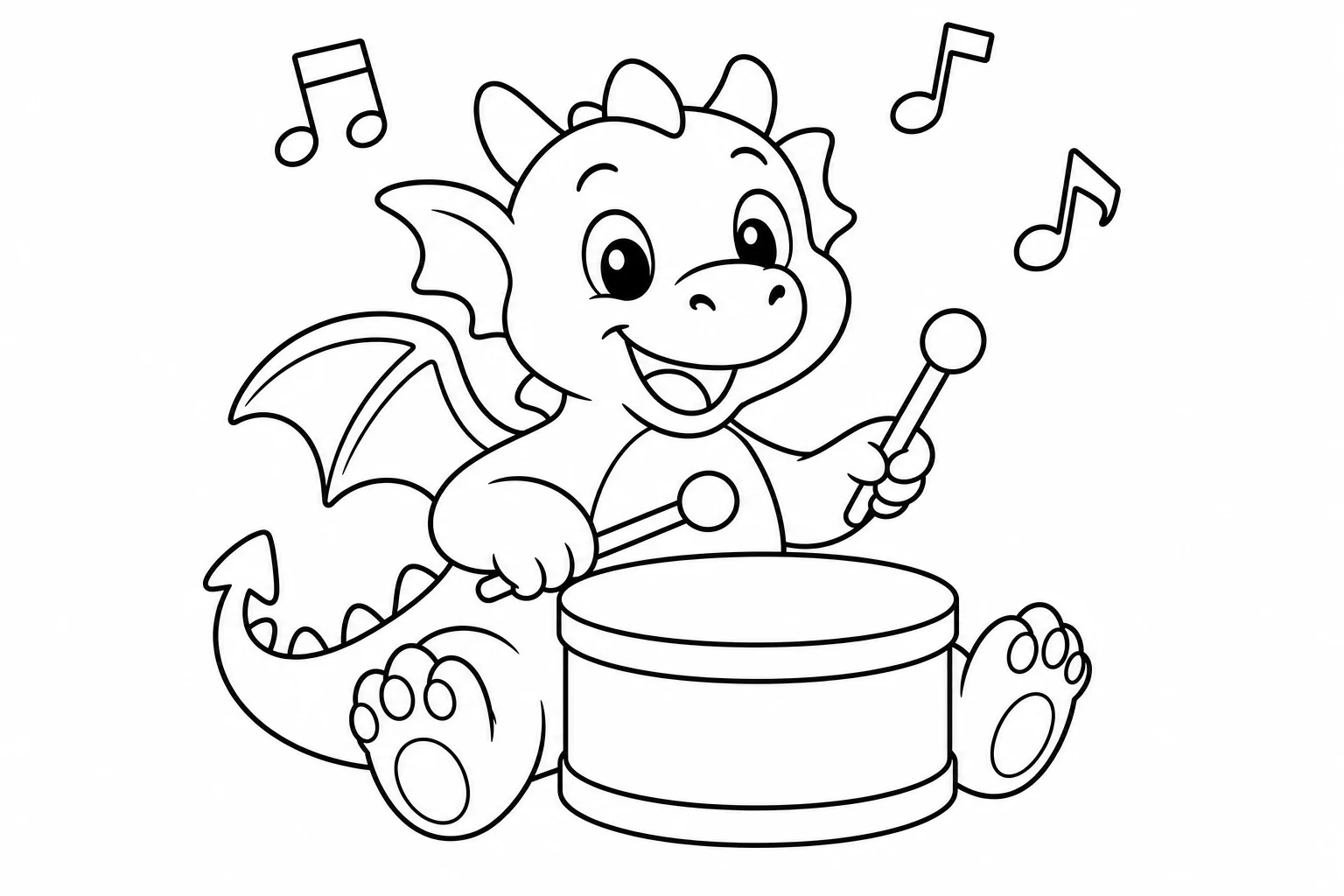 Dragons drum music — easy dragons coloring page (ages 2–5)