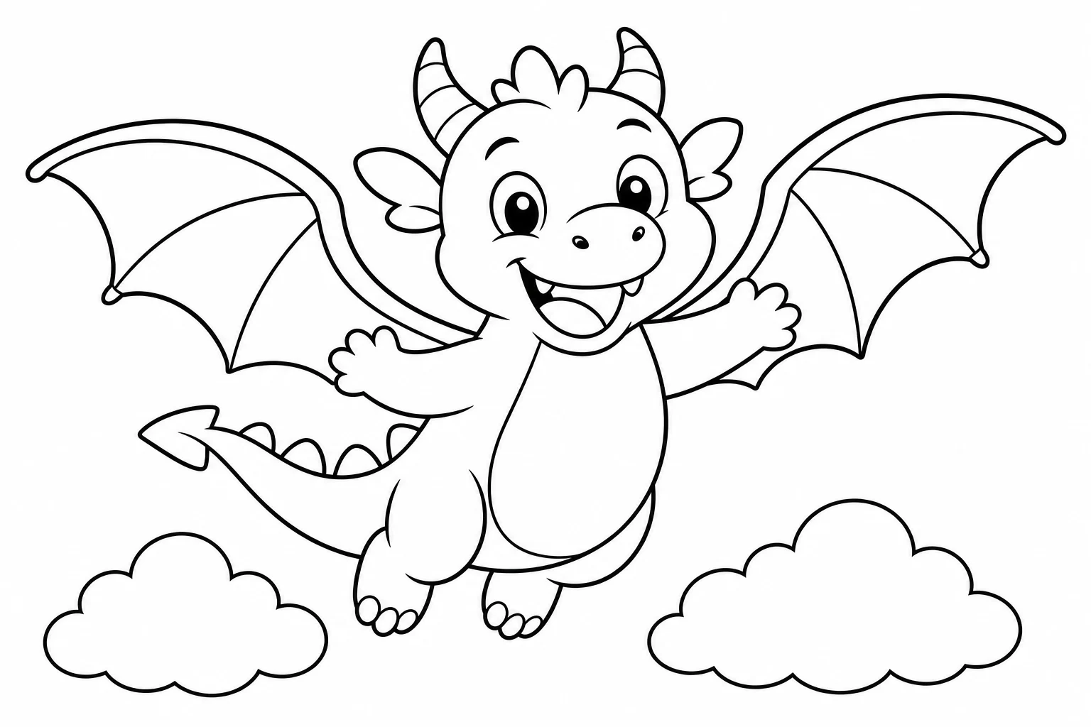 Dragons flying clouds — easy dragons coloring page (ages 2–5)