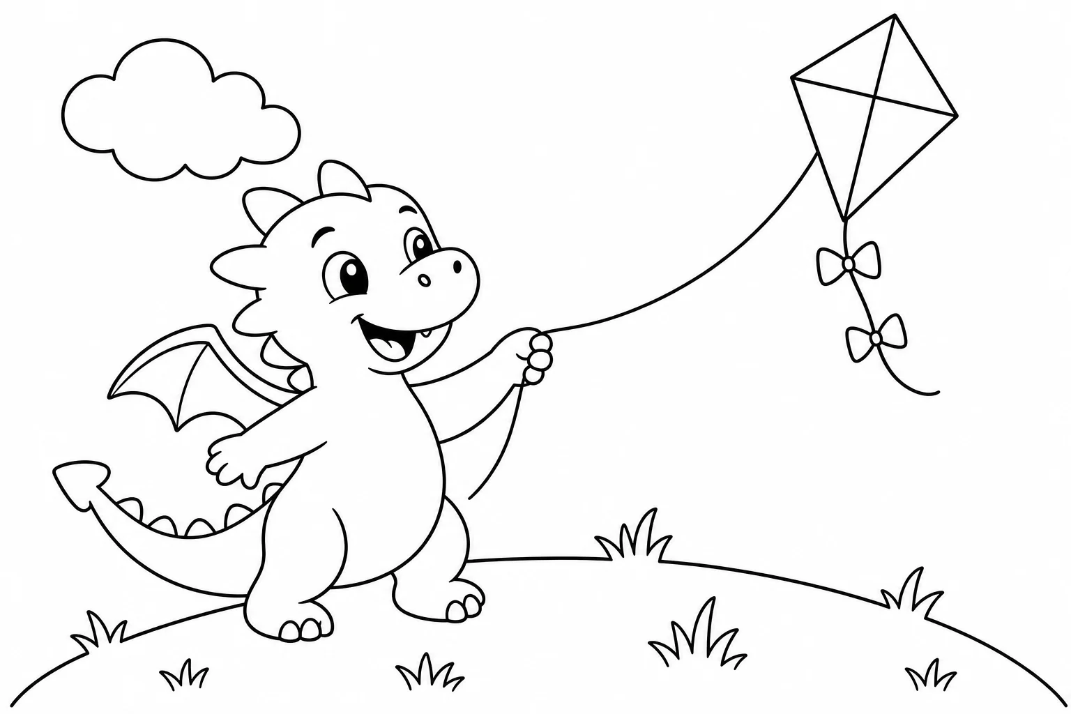 Dragons kite flying — easy dragons coloring page (ages 2–5)