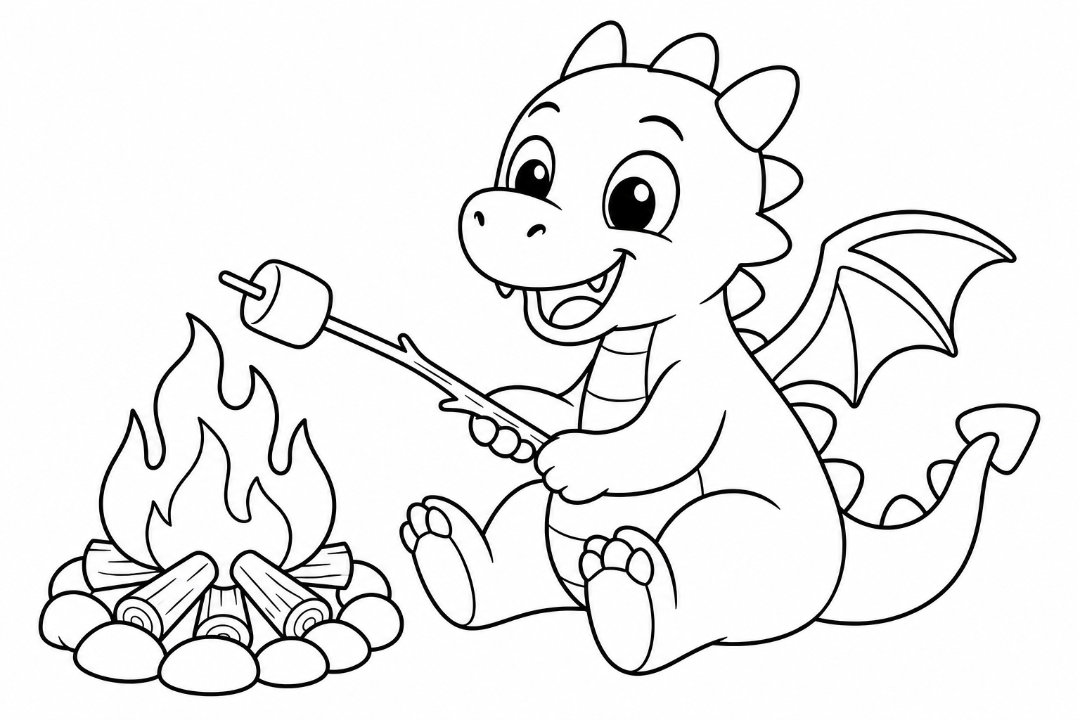 Dragons marshmallow fire — easy dragons coloring page (ages 2–5)