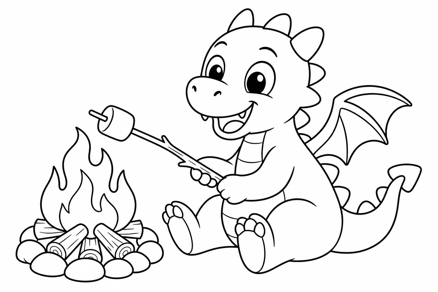 Dragons marshmallow fire — easy dragons coloring page (ages 2–5)