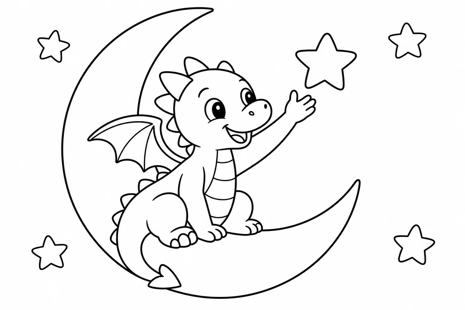Dragons moon stars — easy dragons coloring page (ages 2–5)