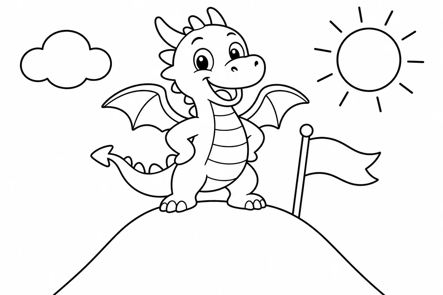Dragons mountain flag — easy dragons coloring page (ages 2–5)