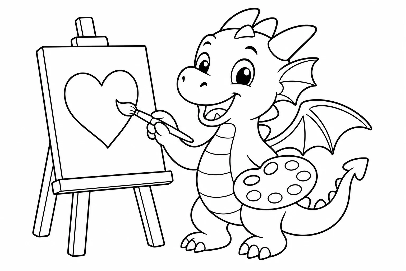 Dragons painting easel — easy dragons coloring page (ages 2–5)
