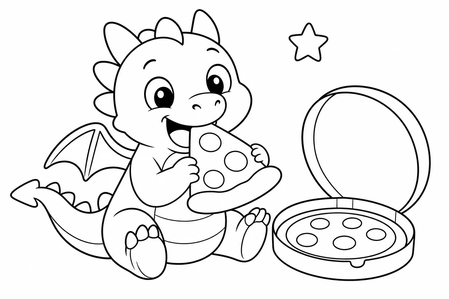 Dragons pizza snack — easy dragons coloring page (ages 2–5)
