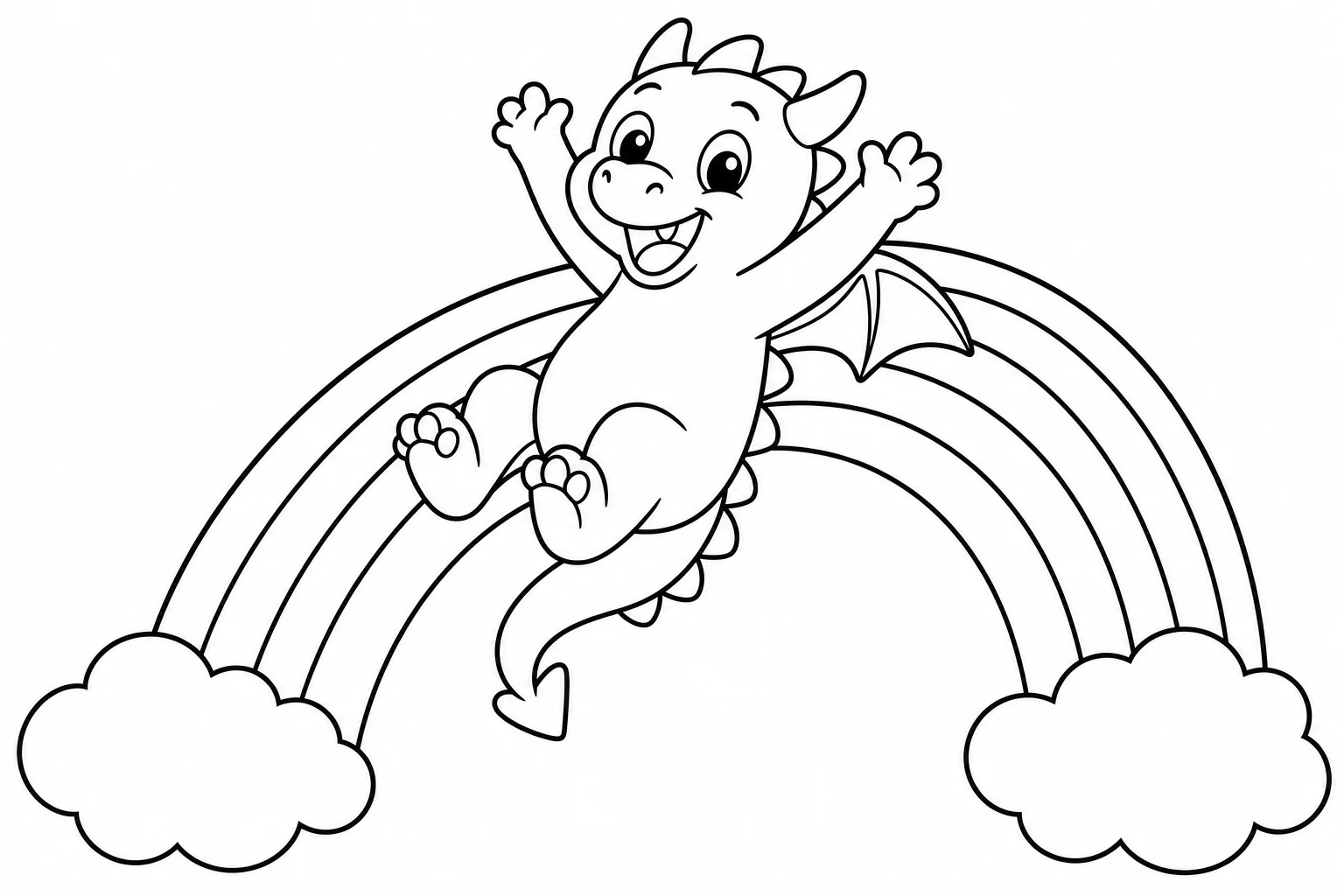 Dragons rainbow slide — easy dragons coloring page (ages 2–5)