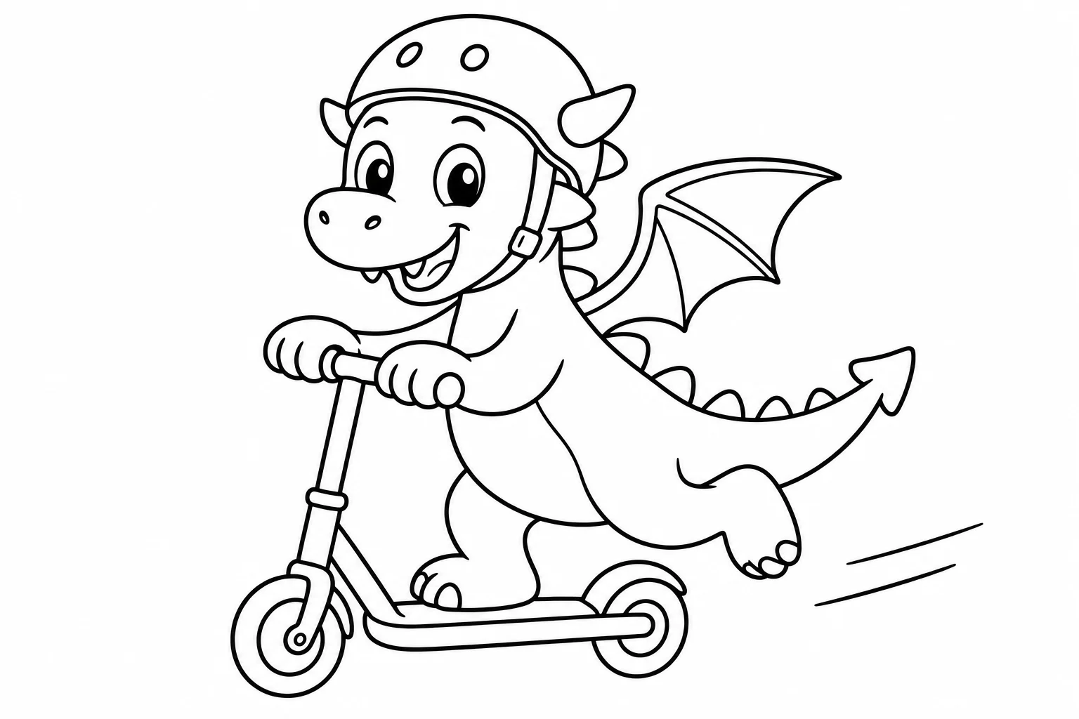 Dragons scooter ride — easy dragons coloring page (ages 2–5)