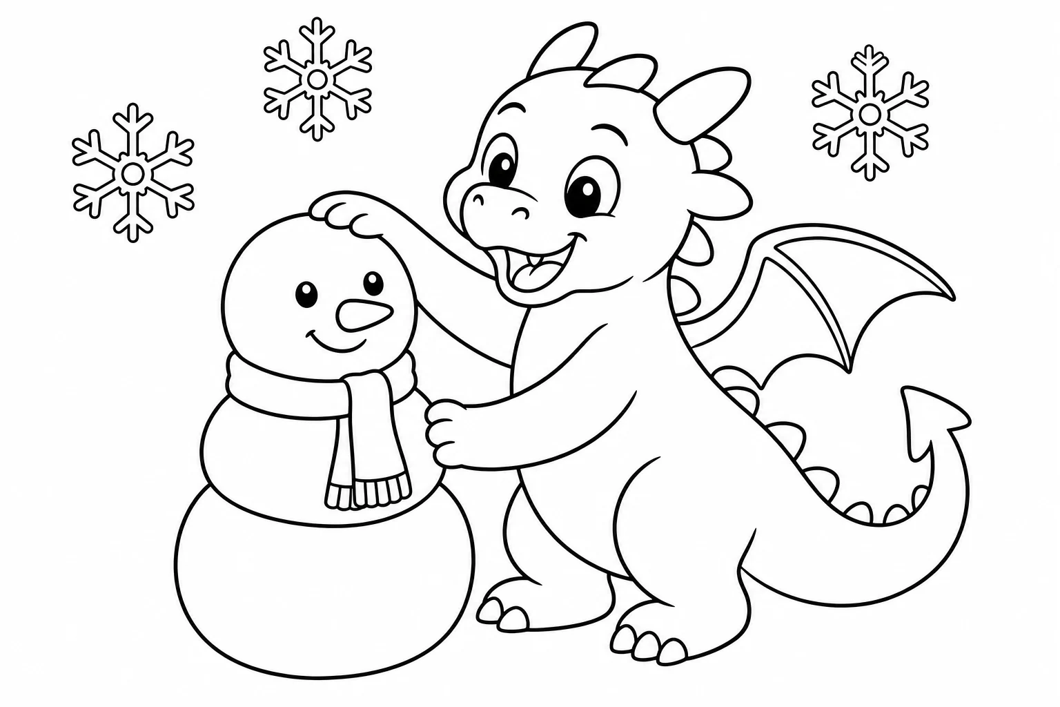 Dragons snowman build — easy dragons coloring page (ages 2–5)
