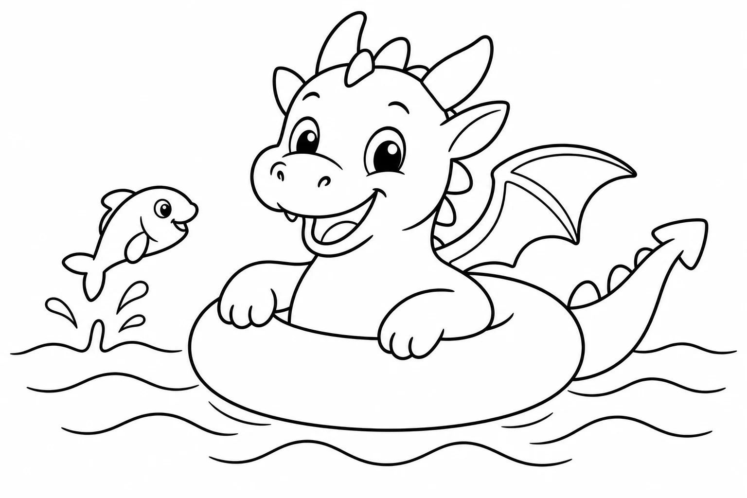 Dragons swim ring — easy dragons coloring page (ages 2–5)