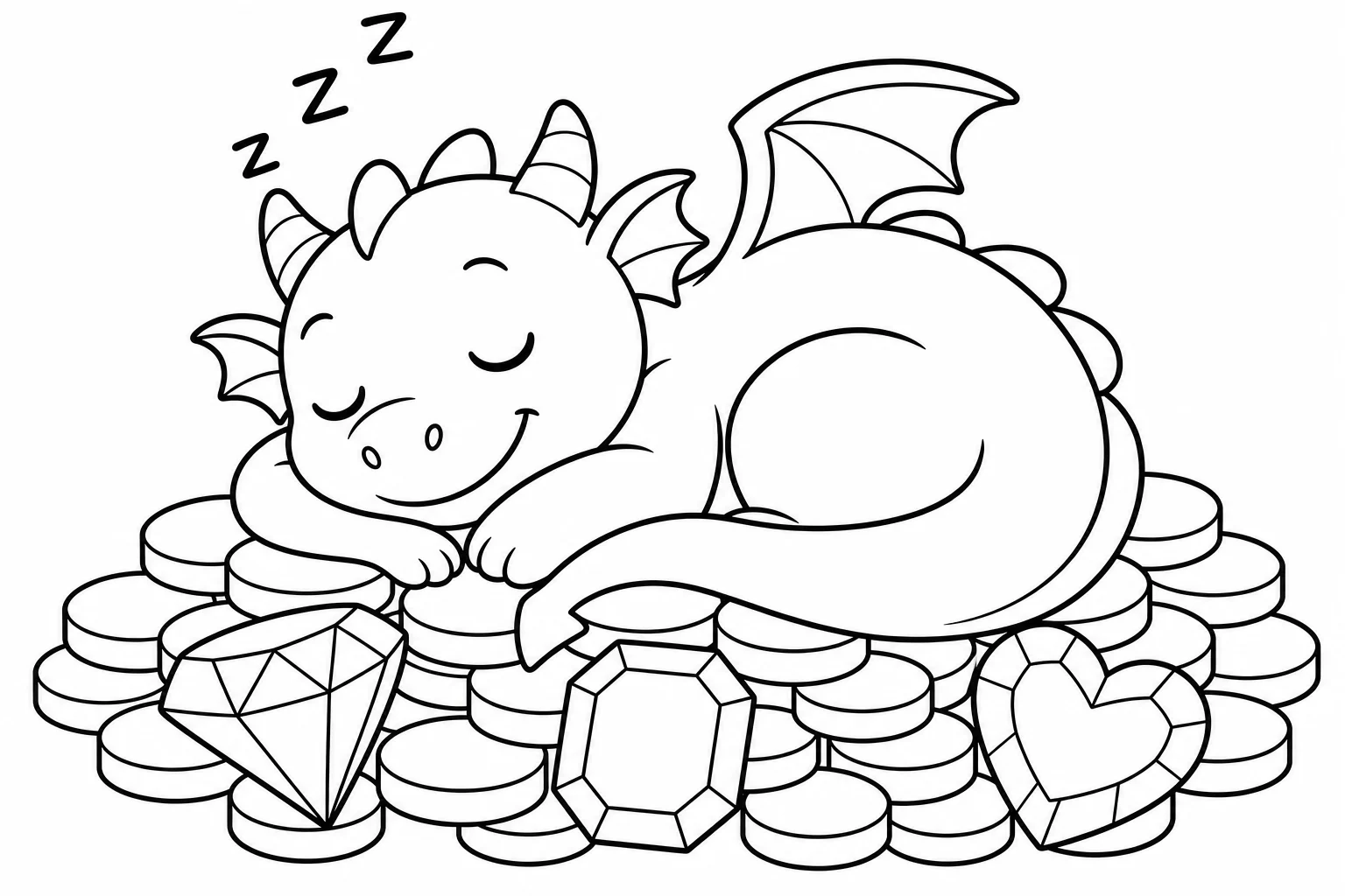 Dragons treasure nap — easy dragons coloring page (ages 2–5)