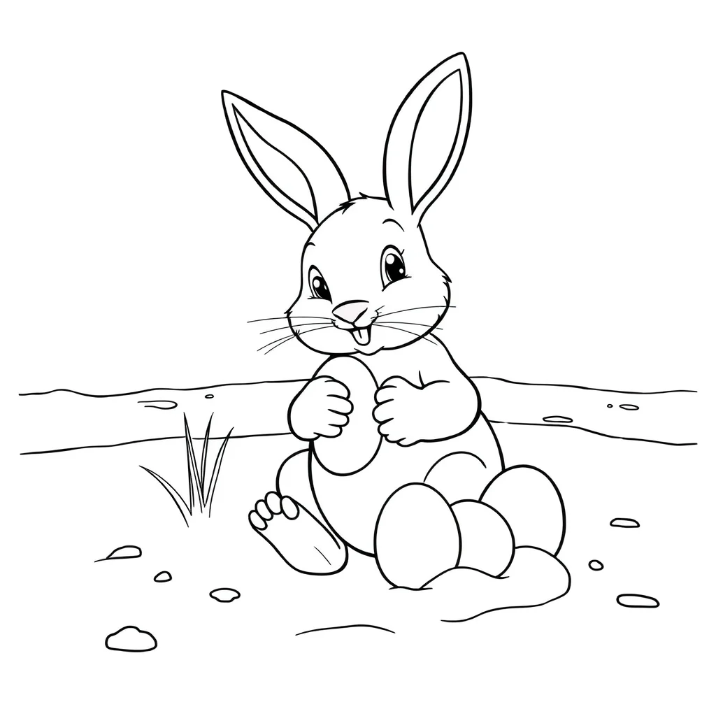 Easter a bunny with eggs on the beach — classic easter coloring page (ages 5–10)