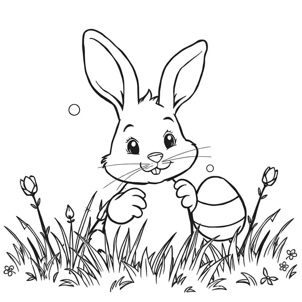 Easter a bunny with eggs peeking from behind something — classic easter coloring page (ages 5–10)