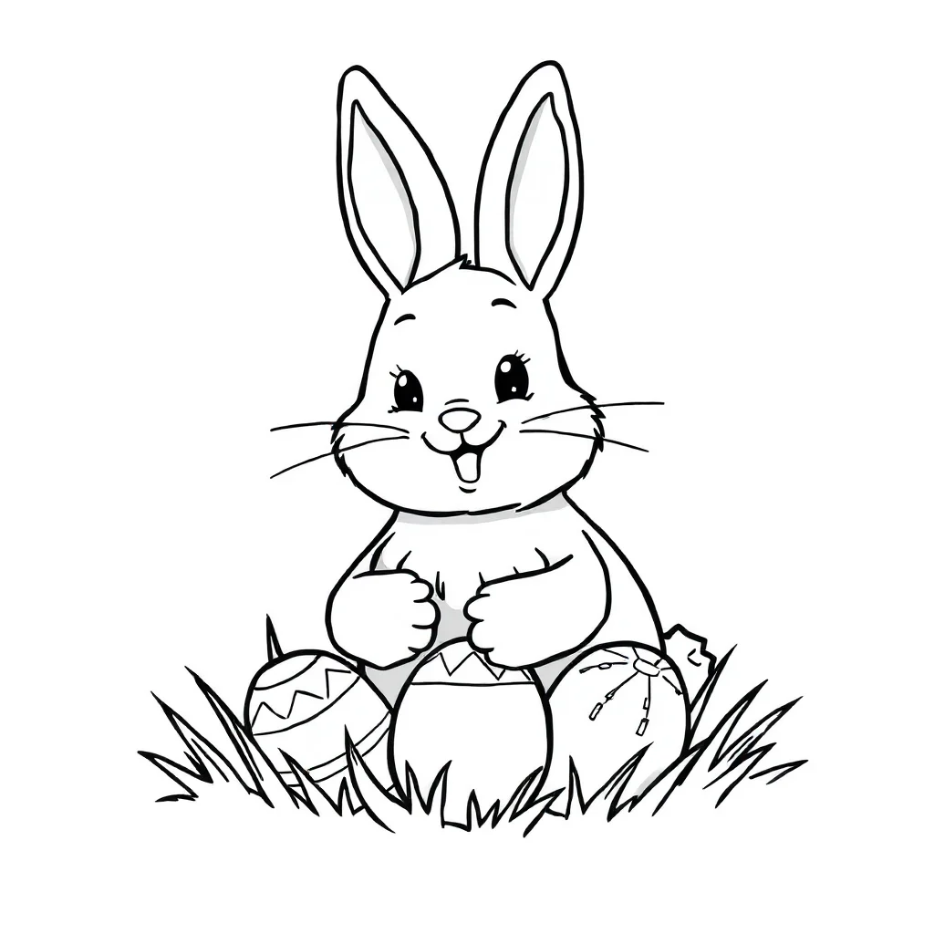 Easter a bunny with eggs — easy easter coloring page (ages 2–5)