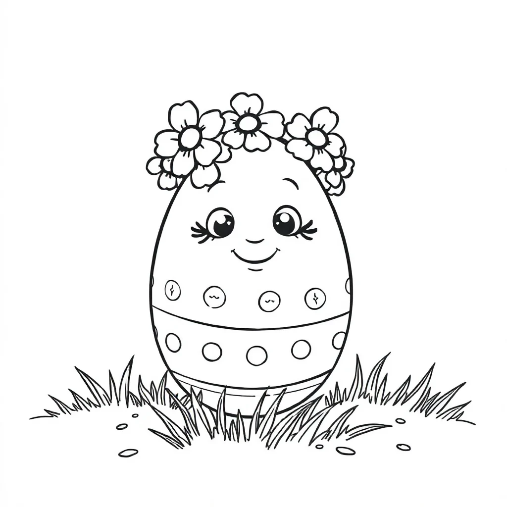 Easter a decorated easter egg wearing a flower crown — classic easter coloring page (ages 5–10)