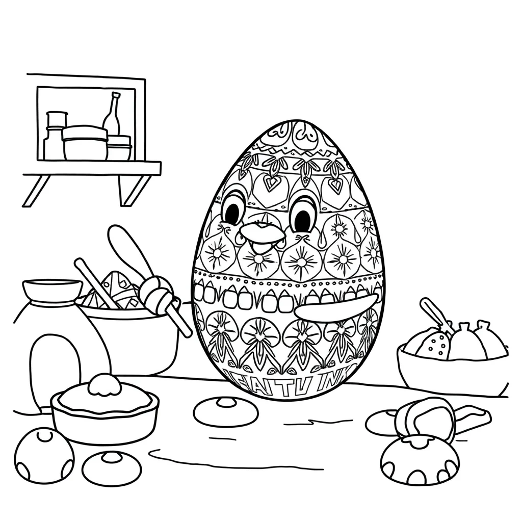 Easter a patterned easter egg baking cookies — classic easter coloring page (ages 5–10)