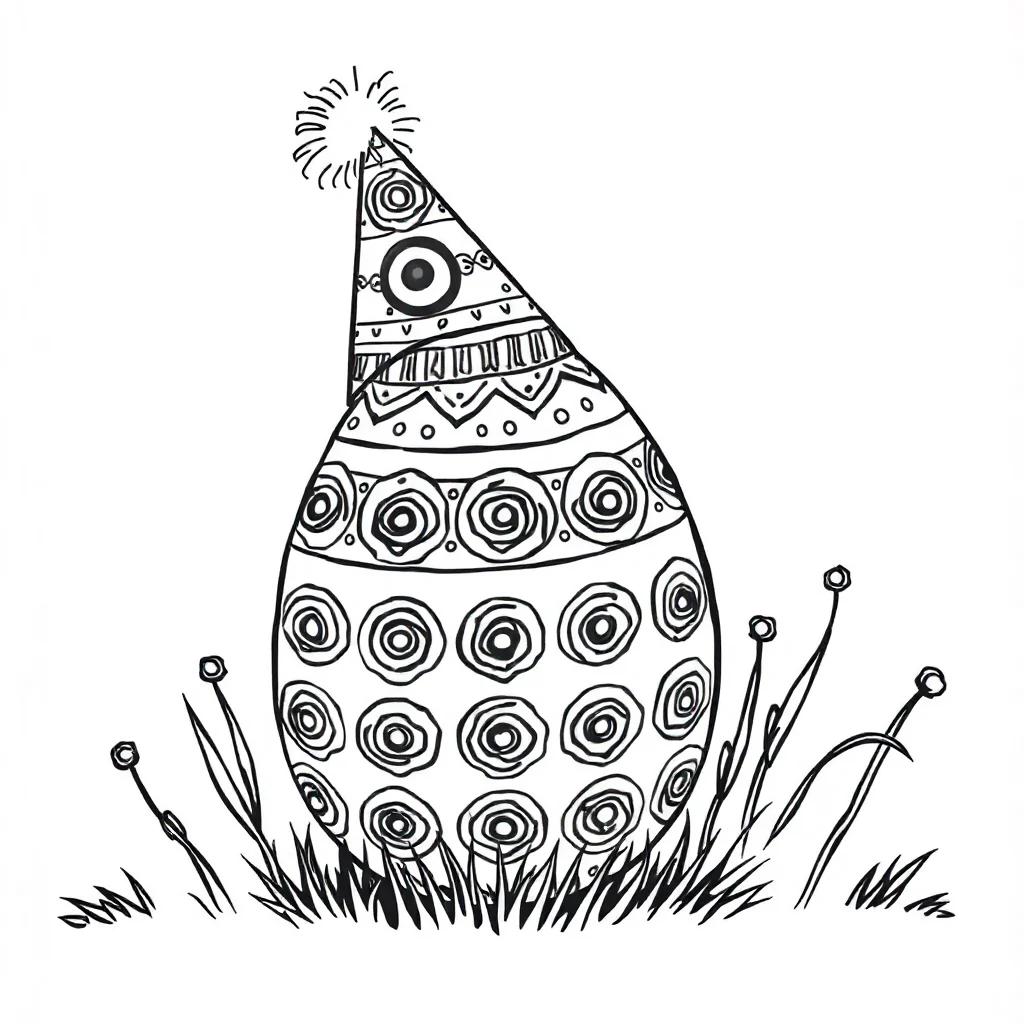 Easter a patterned easter egg wearing a party hat — classic easter coloring page (ages 5–10)