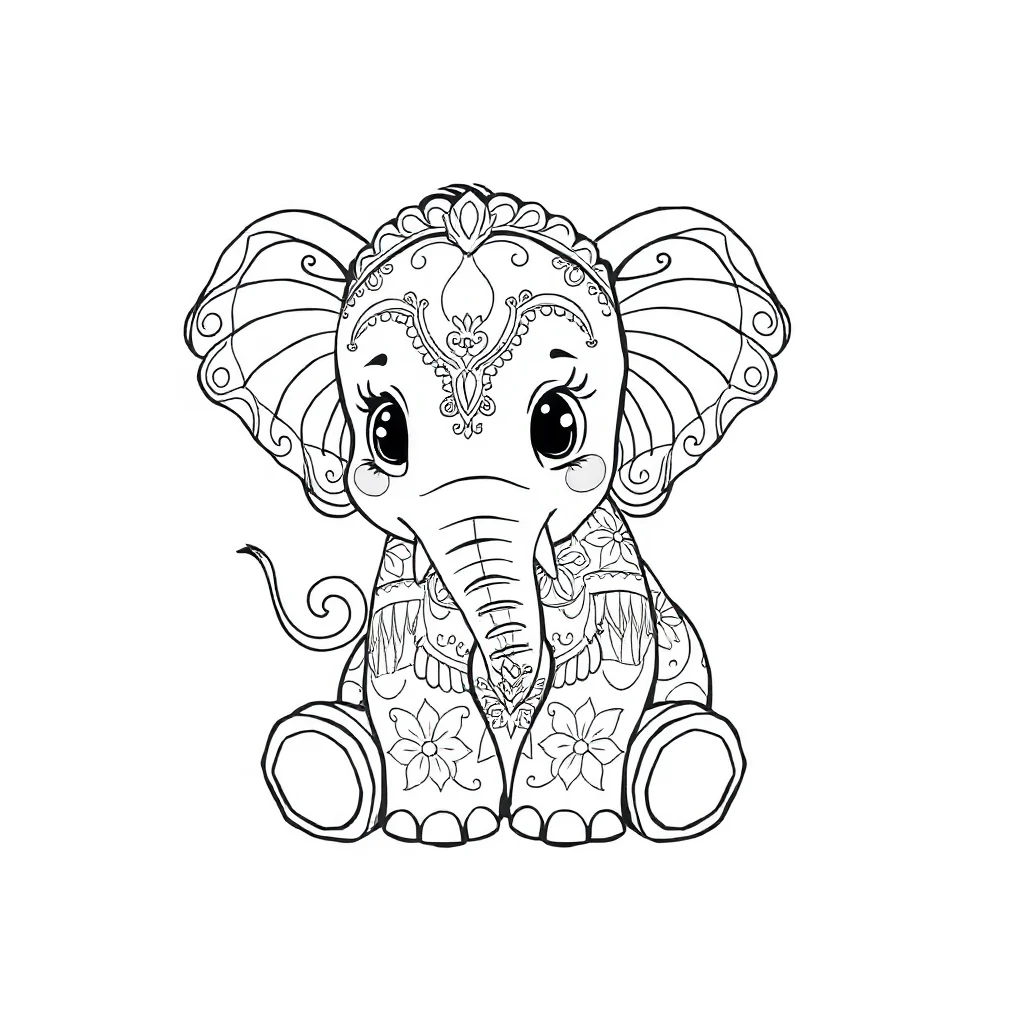 Elephants a cute baby elephant sitting — detailed elephants coloring page (ages 9+ & adults)