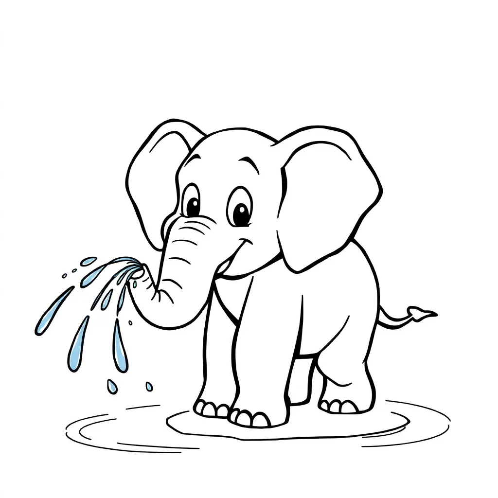 Elephants an elephant spraying water flying — easy elephants coloring page (ages 2–5)