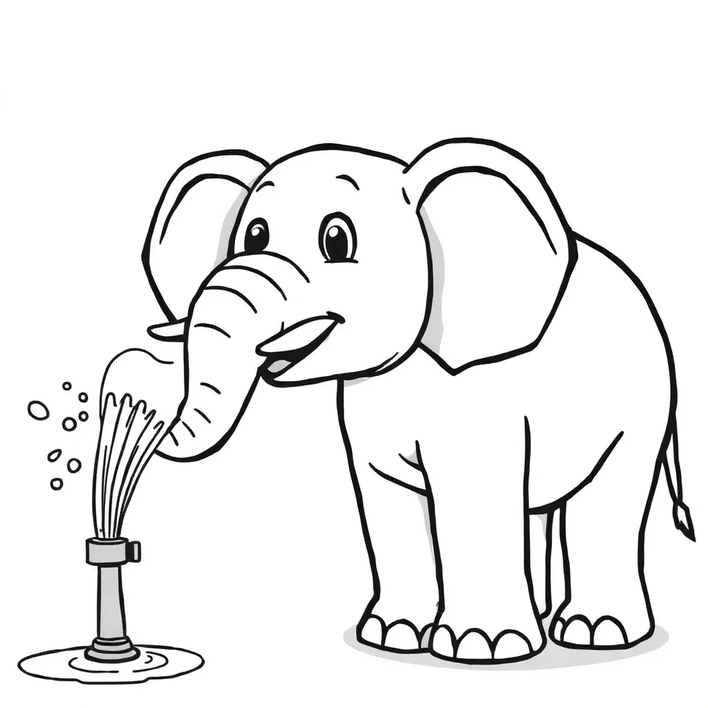 Elephants an elephant spraying water — easy elephants coloring page (ages 2–5)