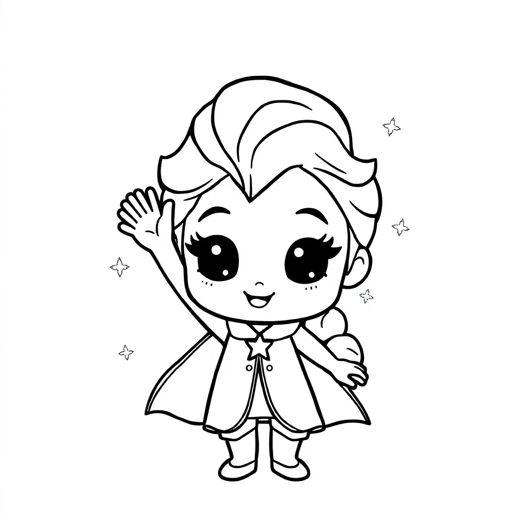 Elsa a cute chibi elsa waving — easy elsa coloring page (ages 2–5)
