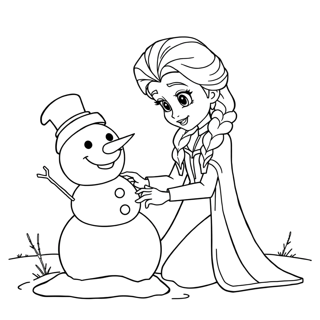 Elsa elsa building a snowman — easy elsa coloring page (ages 2–5)