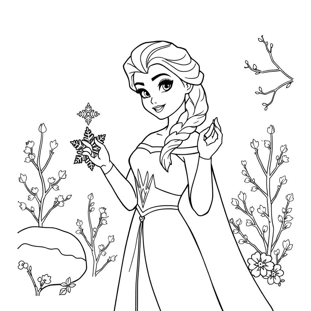 Elsa elsa holding a snowflake — classic elsa coloring page (ages 5–10)