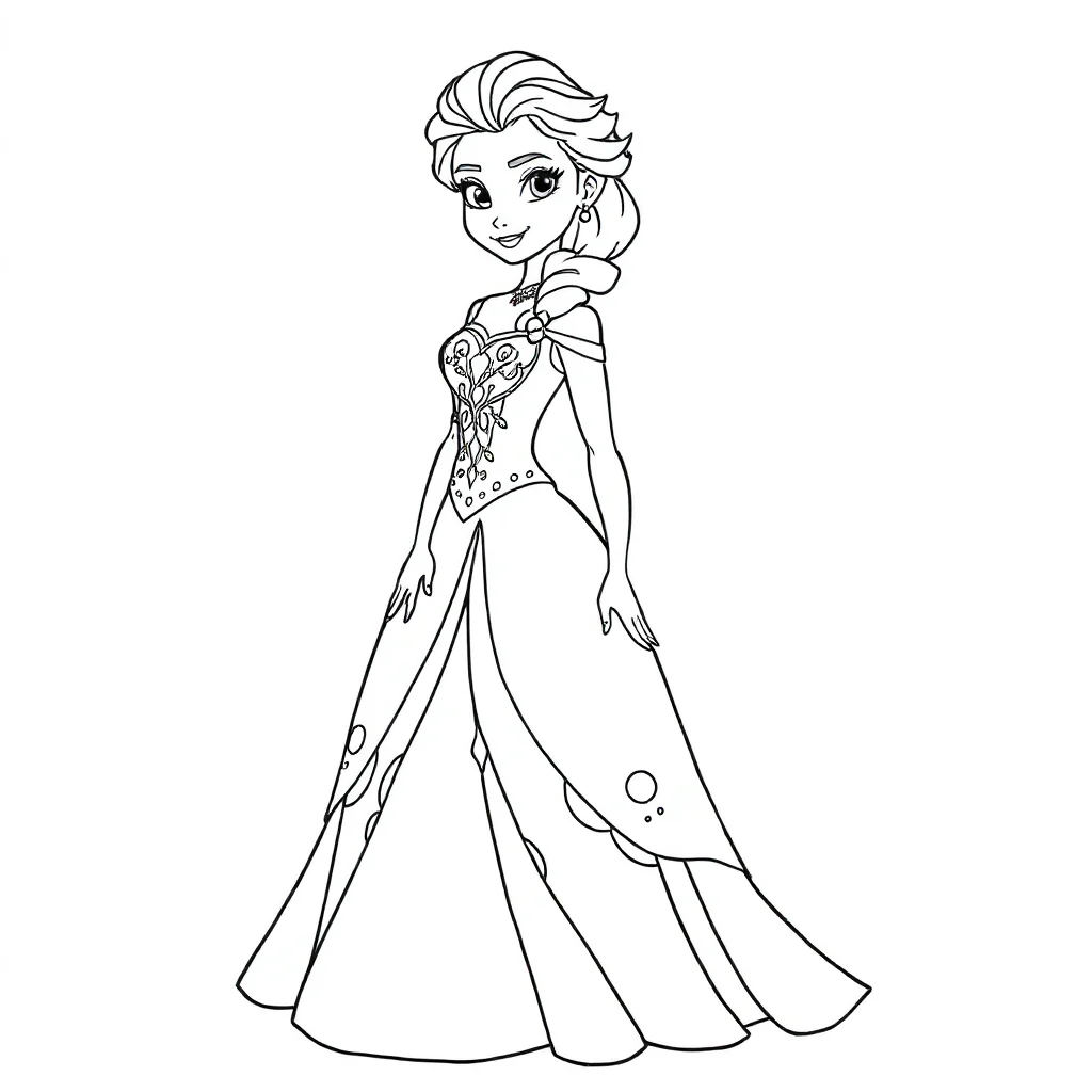 Elsa elsa in a beautiful gown — easy elsa coloring page (ages 2–5)