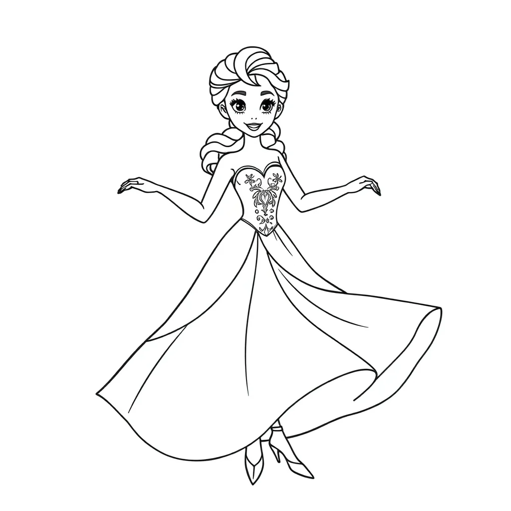 Elsa elsa twirling in a dress — easy elsa coloring page (ages 2–5)
