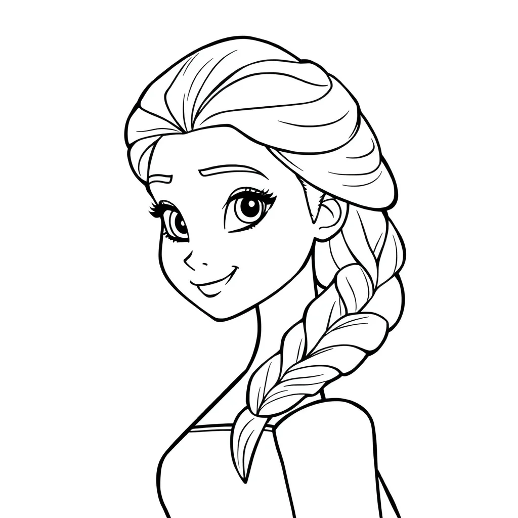 Elsa elsa with her hair in a braid — easy elsa coloring page (ages 2–5)