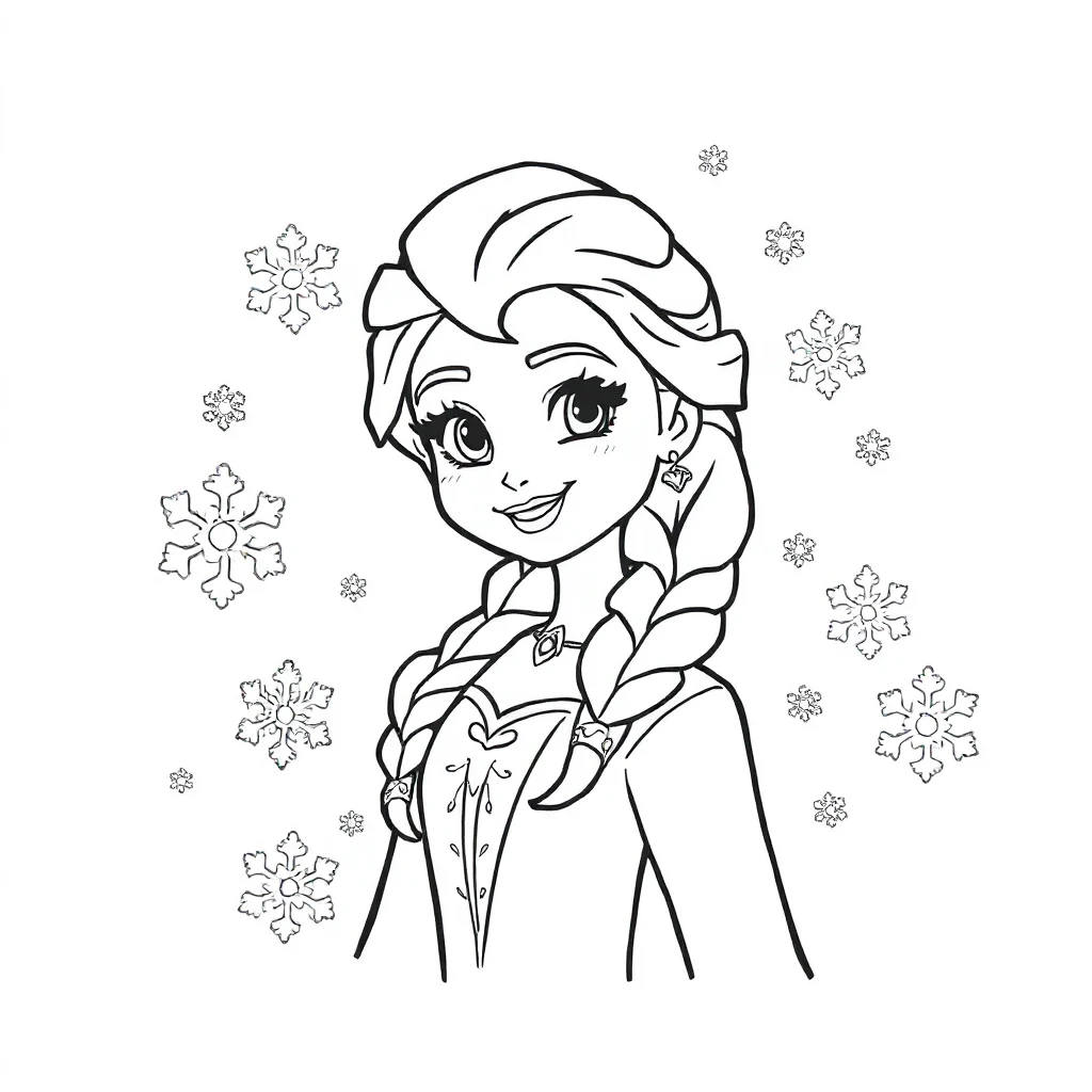 Elsa elsa with snowflakes around her — easy elsa coloring page (ages 2–5)