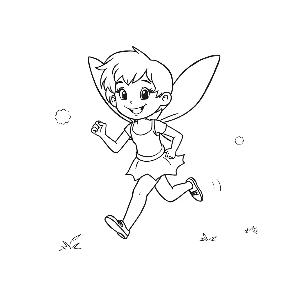 Fairies a cute fairy running — easy fairies coloring page (ages 2–5)