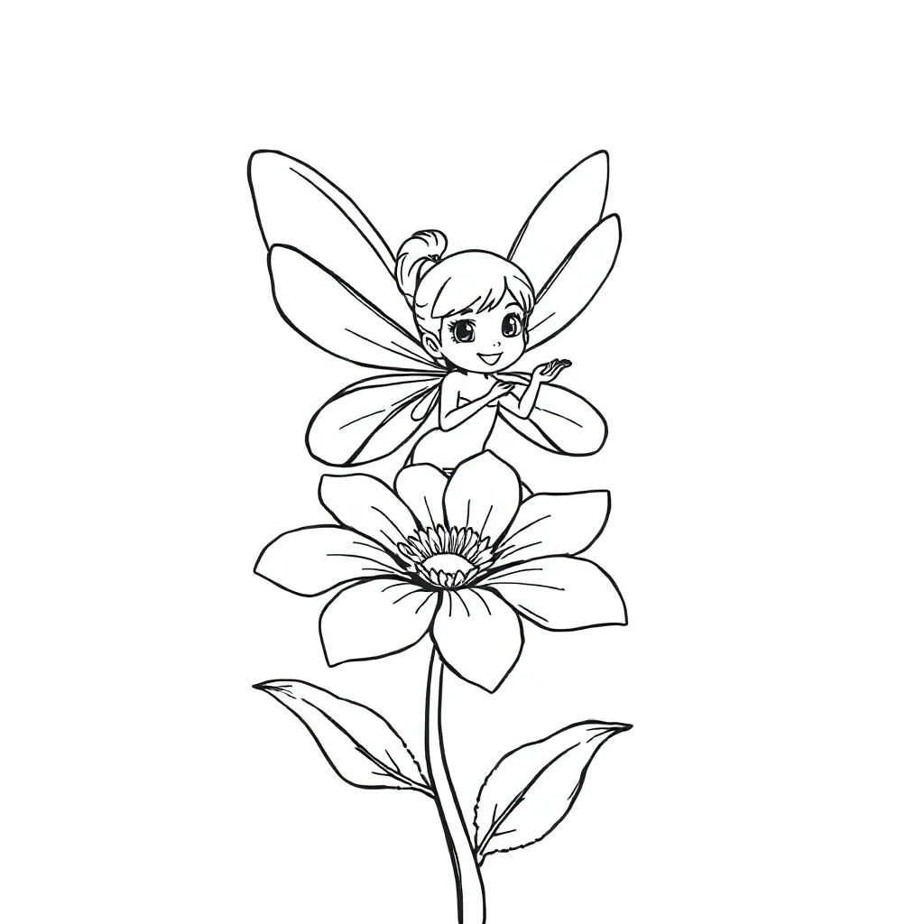 Fairies a fairy on a flower — easy fairies coloring page (ages 2–5)