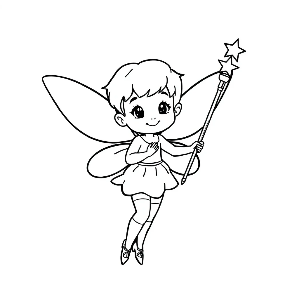 Fairies a fairy with a wand — easy fairies coloring page (ages 2–5)