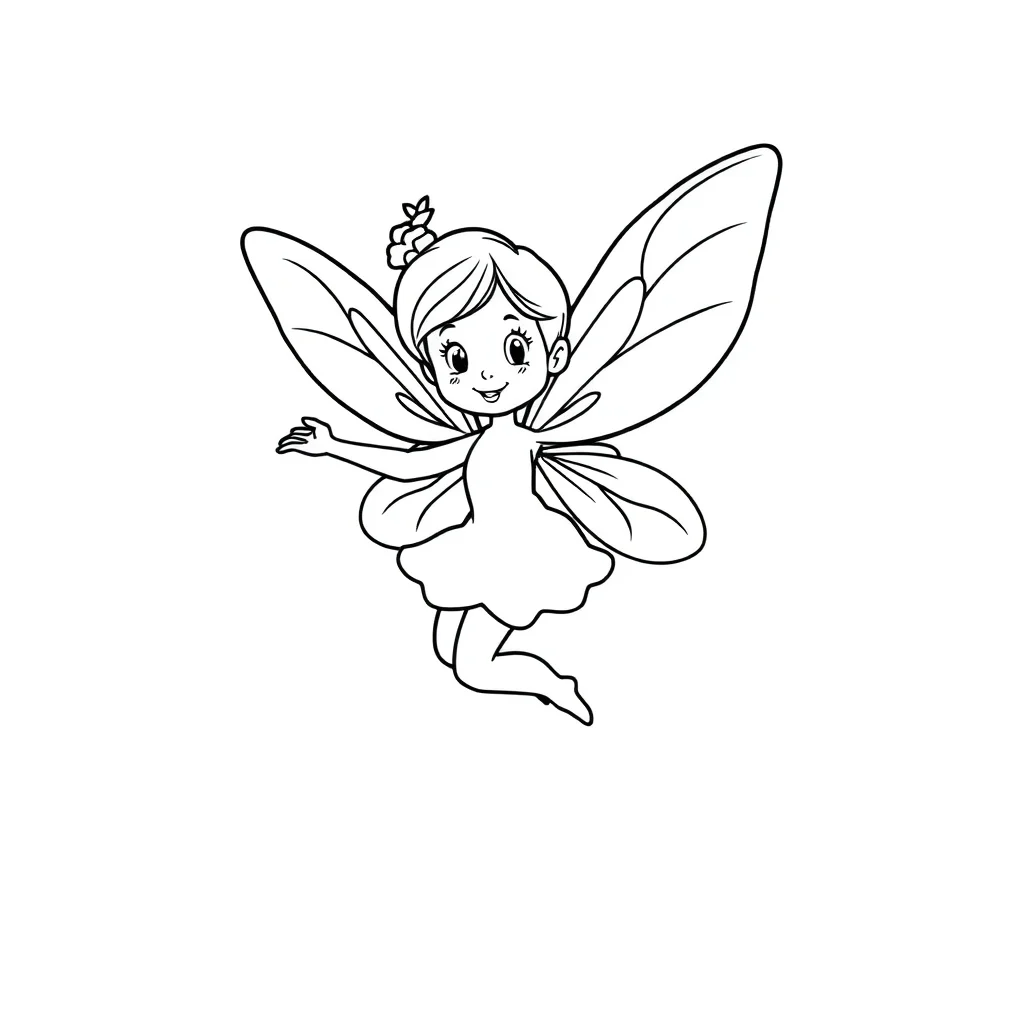 Fairies a flying fairy — easy fairies coloring page (ages 2–5)