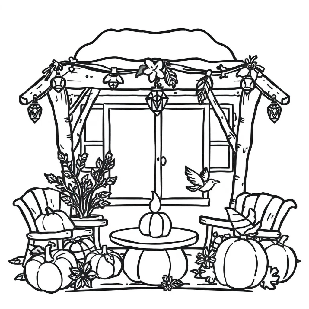 Fall a cozy fall scene — easy fall coloring page (ages 2–5)
