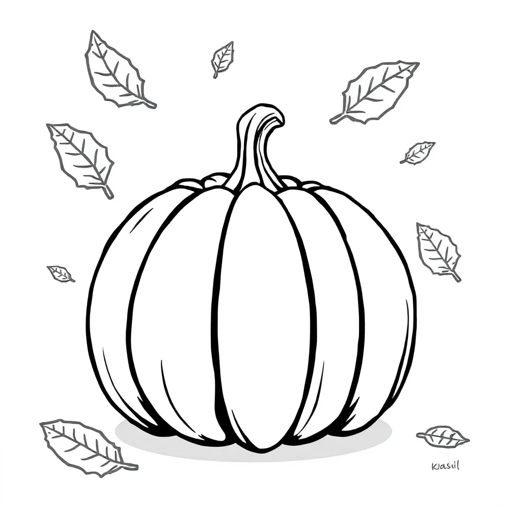 Fall a pumpkin and leaves flying — easy fall coloring page (ages 2–5)