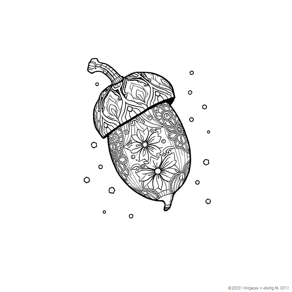 Fall an acorn dancing — detailed fall coloring page (ages 9+ & adults)