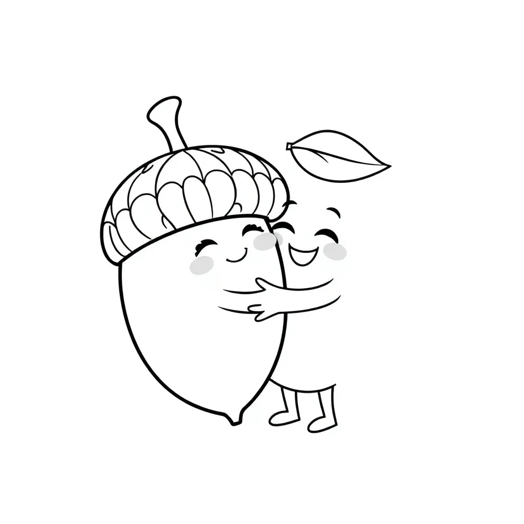 Fall an acorn hugging a friend — easy fall coloring page (ages 2–5)
