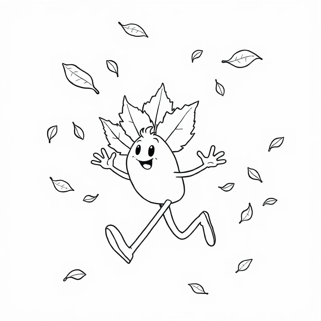 Fall falling autumn leaves running — easy fall coloring page (ages 2–5)