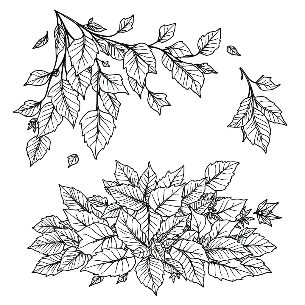 Fall falling autumn leaves sitting — detailed fall coloring page (ages 9+ & adults)