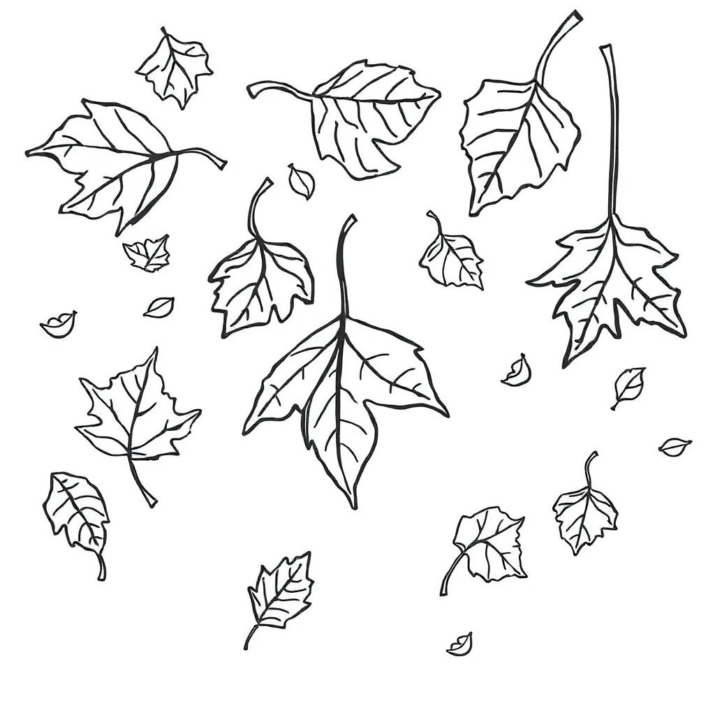 Fall falling autumn leaves — easy fall coloring page (ages 2–5)