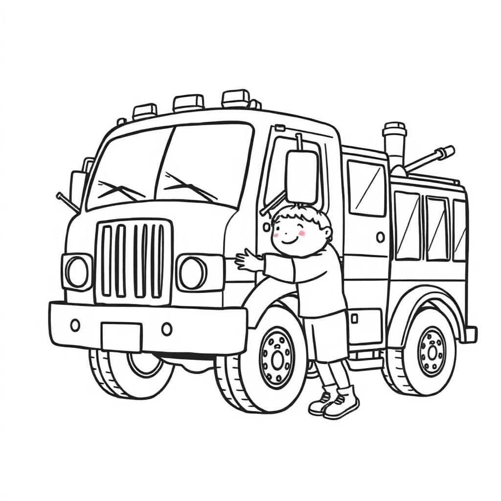 Fire trucks a cute fire truck hugging a friend — easy fire trucks coloring page (ages 2–5)
