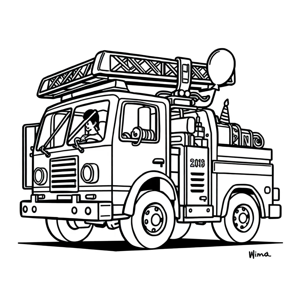 Fire trucks a fire truck celebrating a birthday — classic fire trucks coloring page (ages 5–10)